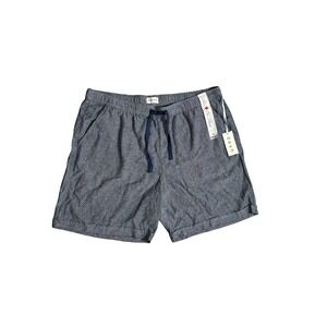Dash Indigo Chambray Linen Blend Shorts Size XL 7" Inseam Elastic Waist NEW